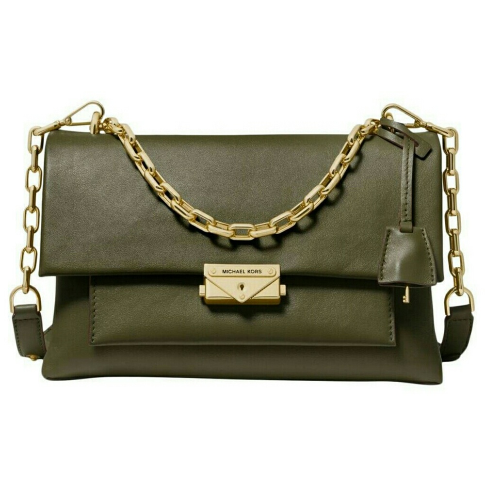 Michael Kors Cece Large Olive Leather Shoulder Bag